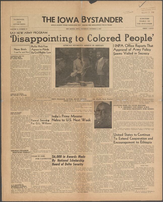 Contents include but are not limited to New army program is disappointing to colored people, Roller Rink Firm Agrees to Abide By Civil Rights Law, India’s Prime Minister to U.S. next week, six-thousand dollar reward by National Scholarship Board of Delta Sorority, US extend cooperation with Ethiopia, African Students arrive in Britain, and other topics. 