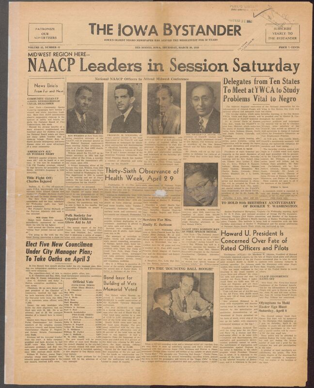 Contents include but are not limited to major civic, political, and community events of the time most prominenetly the Midwest Regional Conference of the NAACP hosted in Des Moines, featuring national leaders discussing civil rights, labor issues, discrimination, and strategies for equality in education, housing, and employment. The paper also reports on local elections, community health intiatives such as National Negro Health Week, church activities, social club news, obituaries, and advertisements from Black-owned businesses. Sports updates, cultural events, and national civil rights commentary are woven throughout, reflecting both the challenges and progress of African Americans in the Midwest during the mid-20th century.