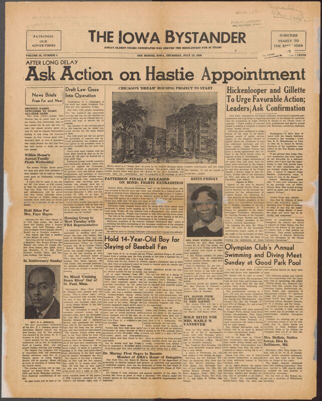 Contents include but are not limited to historic African American newspaper, reporting on national and local news relavent to Black communities. Major stories include calls for the U.S. Senate to act on confirming Judge William H. Hastie to the federal Court of Appeals, coverage of the Koerean War draft and its impact, updates on housing developments, civil rights efforts, and community events such as picnics, church programs, and social club activities. The paper also features reports on the Scottsboro Boys case, local obituaries, sports highlights, and advertisements from Black-owned businesses, reflecting the civic, cultural, and political life of mid-century Black America. 