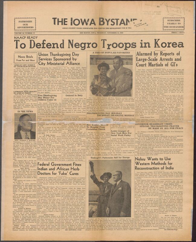 Iowa’s Bystander newspaper (going by various titles throughout the years) was established in Des Moines, Iowa in 1894. The weekly newspaper served as the voice of Iowa’s African American community and covered a variety of local, national, and occasionally international matters. Topics focused on the Black community and was founded with this intent. The newspaper went by various titles throughout the years including: Iowa State Bystander, Iowa Bystander, The Bystander, and The New Iowa Bystander.