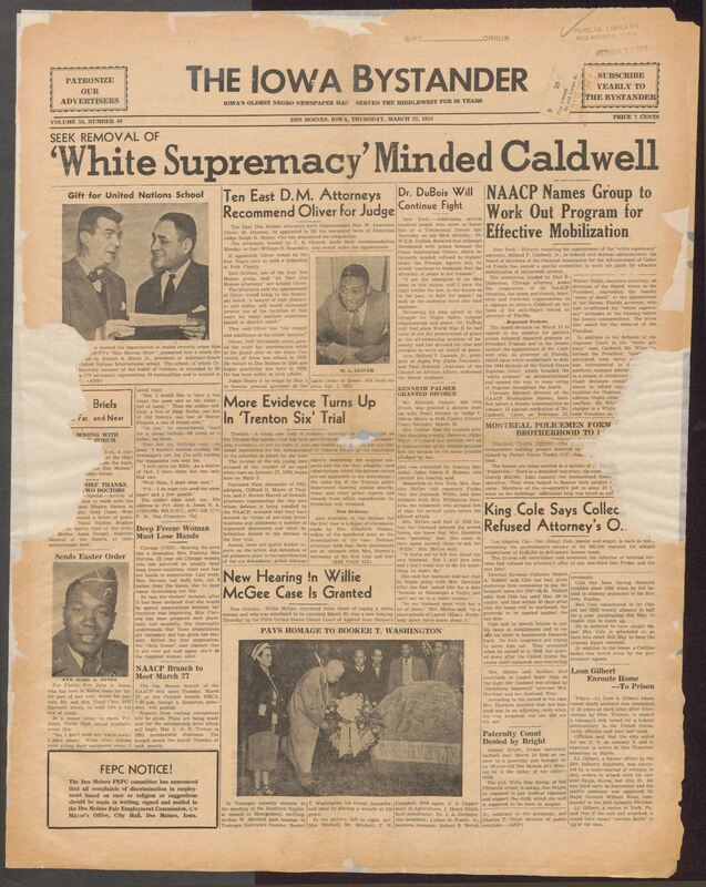 Contents include but are not limited to NAACP forms committee protesting Millard Caldwell's civil defense appointment, W.E.B. DuBois defends peace advocacy at 83rd birthday dinner, attorneys recommend W. Lawrence Oliver for Polk County judge, NAACP attorneys uncover new evidence in Trenton Six trial, Arthur Mitchell places wreath at Booker T. Washington’s grave, Nat King Cole protests government seizing mansion over taxes, and other topics.
