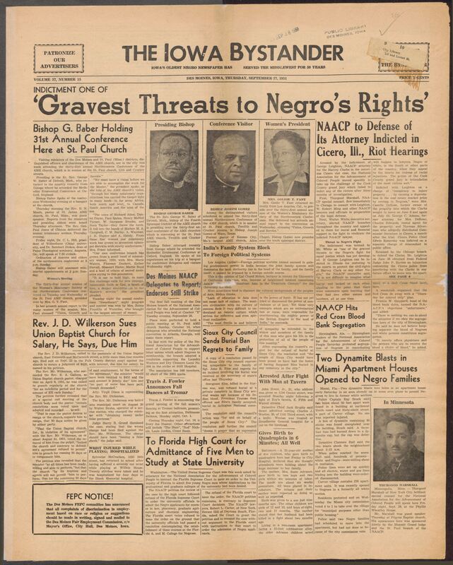 Contents include but are not limited to NAACP to defense of its attorney indicted in Cicero, Reverend sues union baptist church for salary, Two Dynamite Blasts in miami apartment houses opened to negro families, To Florida high court for admittance of five men o study at state university, and other topics.
