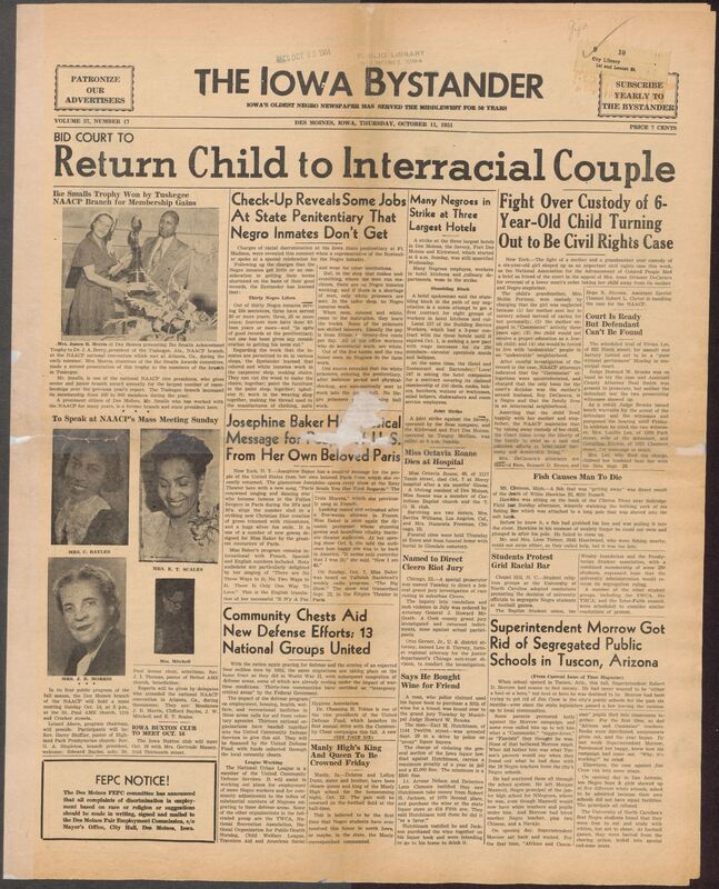 Contents include but are not limited to Fight Over Custody of 6- Year-Old Child Turning ‘Out to Be Civil Rights Case, Negro Inmates Don’t Get some jobs at State Penitentiary, Josephine Baker has musical message for people of US, Community Chests Aid New Defense Efforts; 13 National Groups United, Superintendent Morrow Got Rid of Segregated Public Schools in Tuscon, Arizona, and other topics.