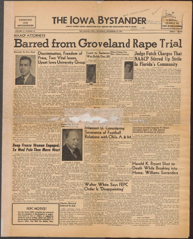 Contents include but are not limited to NAACP attorneys are barred from Groveland rape trial, Discrimination, Freedom of Press, Two Vital Issues, Upset lowa University Group, Missouri U. Considering Severance of Football Relations with Okla. A.& M., Harold K. Bryant Shot to Death While Breaking into Home; Williams Surrenders, Walter White says FEPC order is disappointing, S. Saddler can’t take it; charges discrimination caused him to lose fight, and other topics.