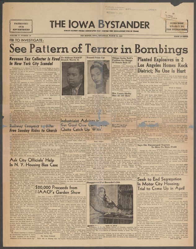 Contents include but are not limited to FBI investigating pattern of terror bombings, Revenue Tax Collector Is Fired In New York City Scandal, Industrialist advises to set goal one can never quite catch up with, Seek to end segregation in motor city housing, Ask City Officials’ Help In N. Y. Housing Bias Case, and other topics.