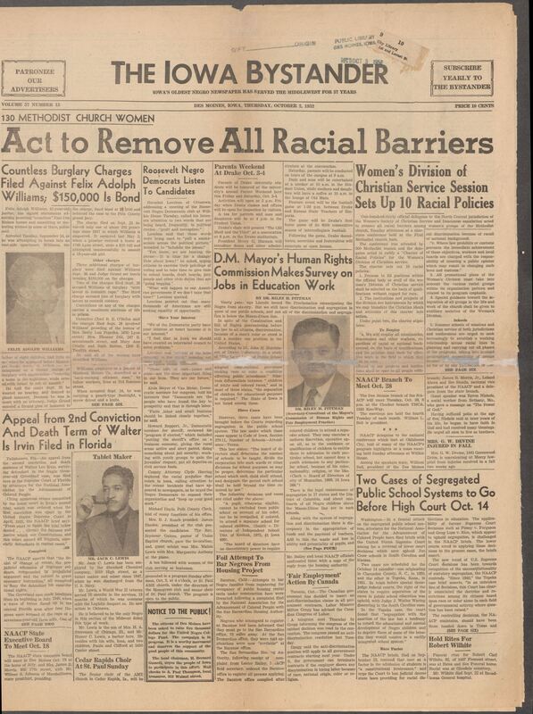 Iowa’s Bystander newspaper (going by various titles throughout the years) was established in Des Moines, Iowa in 1894. The weekly newspaper served as the voice of Iowa’s African American community and covered a variety of local, national, and occasionally international matters. Topics focused on the Black community and was founded with this intent. The newspaper went by various titles throughout the years including: Iowa State Bystander, Iowa Bystander, The Bystander, and The New Iowa Bystander.