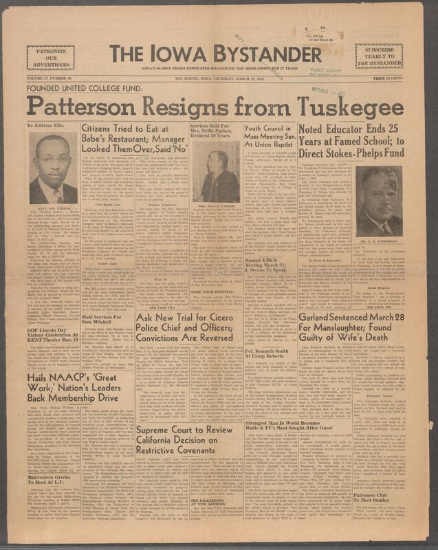 Iowa’s Bystander newspaper (going by various titles throughout the years) was established in Des Moines, Iowa in 1894. The weekly newspaper served as the voice of Iowa’s African American community and covered a variety of local, national, and occasionally international matters. Topics focused on the Black community and was founded with this intent. The newspaper went by various titles throughout the years including: Iowa State Bystander, Iowa Bystander, The Bystander, and The New Iowa Bystander.