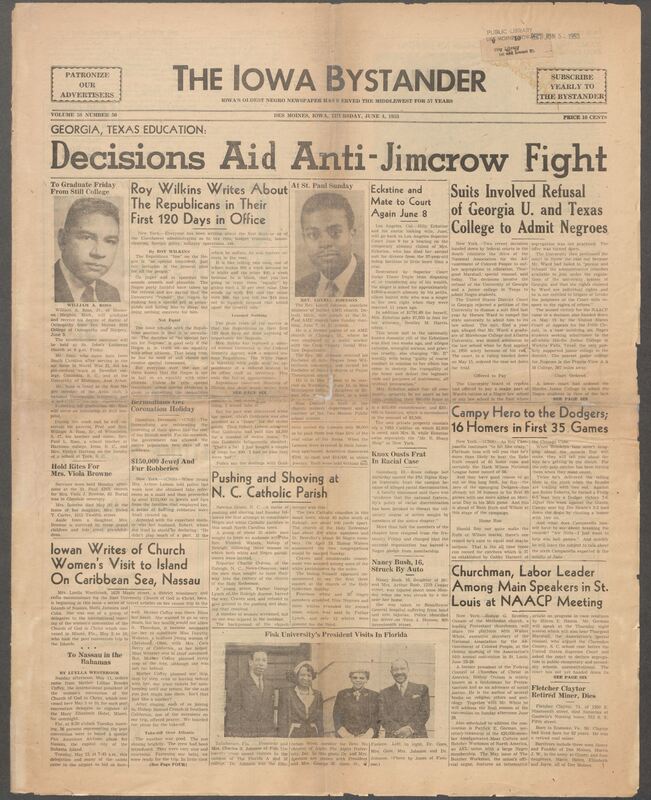 Iowa’s Bystander newspaper (going by various titles throughout the years) was established in Des Moines, Iowa in 1894. The weekly newspaper served as the voice of Iowa’s African American community and covered a variety of local, national, and occasionally international matters. Topics focused on the Black community and was founded with this intent. The newspaper went by various titles throughout the years including: Iowa State Bystander, Iowa Bystander, The Bystander, and The New Iowa Bystander.
