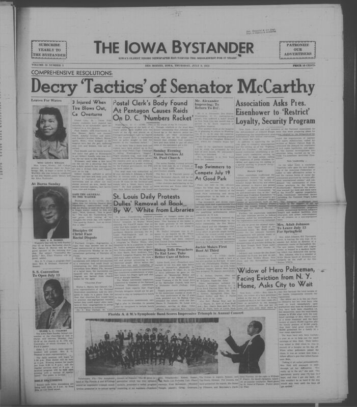 Iowa’s Bystander newspaper (going by various titles throughout the years) was established in Des Moines, Iowa in 1894. The weekly newspaper served as the voice of Iowa’s African American community and covered a variety of local, national, and occasionally international matters. Topics focused on the Black community and was founded with this intent. The newspaper went by various titles throughout the years including: Iowa State Bystander, Iowa Bystander, The Bystander, and The New Iowa Bystander.