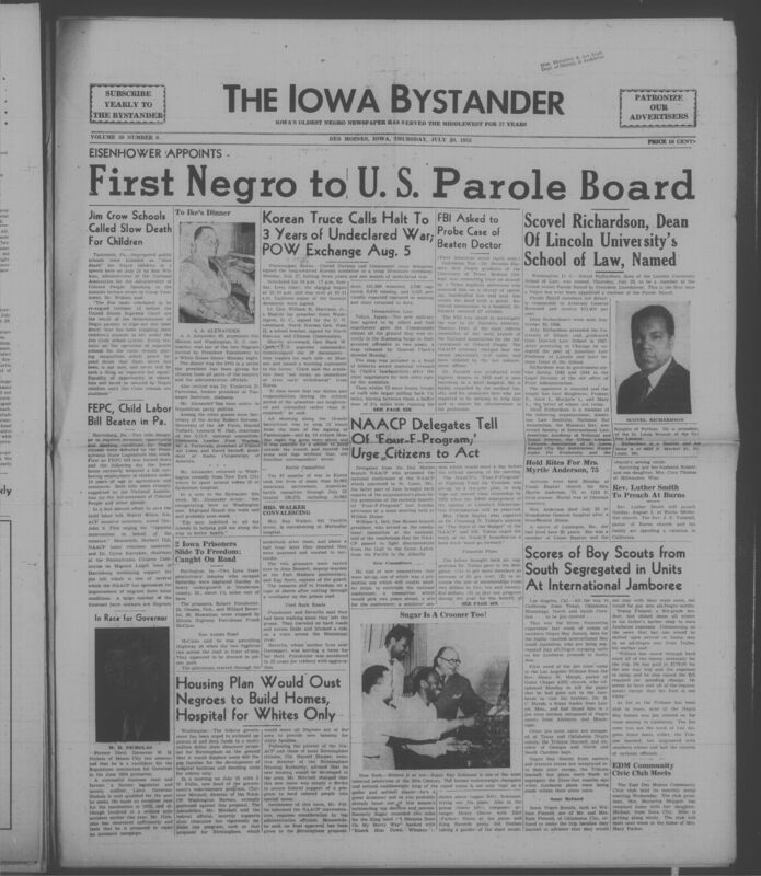 Iowa’s Bystander newspaper (going by various titles throughout the years) was established in Des Moines, Iowa in 1894. The weekly newspaper served as the voice of Iowa’s African American community and covered a variety of local, national, and occasionally international matters. Topics focused on the Black community and was founded with this intent. The newspaper went by various titles throughout the years including: Iowa State Bystander, Iowa Bystander, The Bystander, and The New Iowa Bystander.