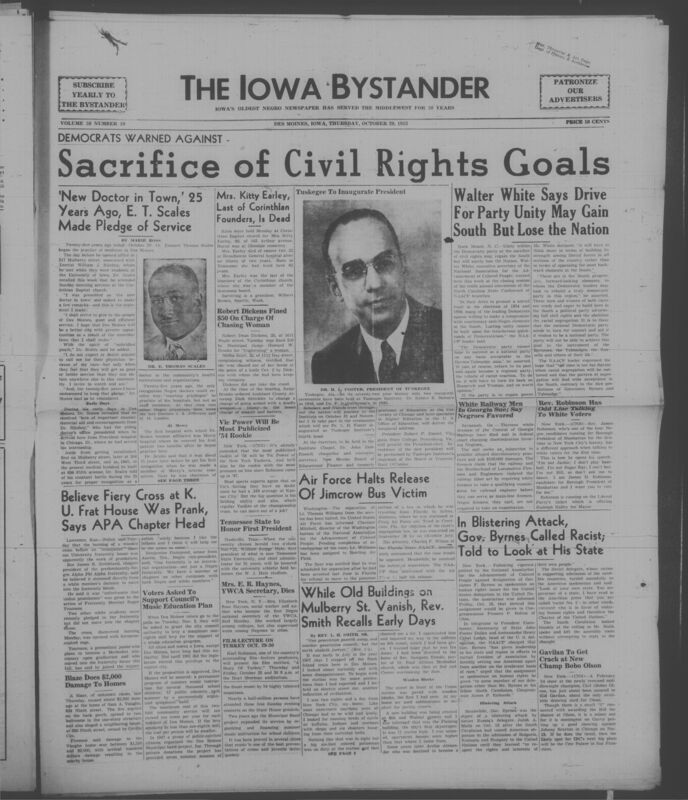 Iowa’s Bystander newspaper (going by various titles throughout the years) was established in Des Moines, Iowa in 1894. The weekly newspaper served as the voice of Iowa’s African American community and covered a variety of local, national, and occasionally international matters. Topics focused on the Black community and was founded with this intent. The newspaper went by various titles throughout the years including: Iowa State Bystander, Iowa Bystander, The Bystander, and The New Iowa Bystander.