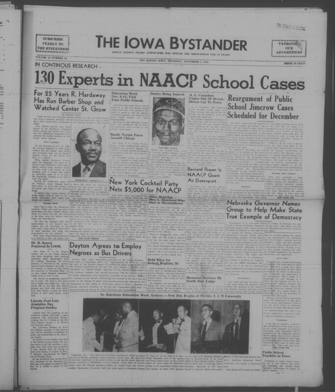 Iowa’s Bystander newspaper (going by various titles throughout the years) was established in Des Moines, Iowa in 1894. The weekly newspaper served as the voice of Iowa’s African American community and covered a variety of local, national, and occasionally international matters. Topics focused on the Black community and was founded with this intent. The newspaper went by various titles throughout the years including: Iowa State Bystander, Iowa Bystander, The Bystander, and The New Iowa Bystander.
