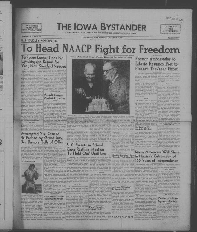Iowa’s Bystander newspaper (going by various titles throughout the years) was established in Des Moines, Iowa in 1894. The weekly newspaper served as the voice of Iowa’s African American community and covered a variety of local, national, and occasionally international matters. Topics focused on the Black community and was founded with this intent. The newspaper went by various titles throughout the years including: Iowa State Bystander, Iowa Bystander, The Bystander, and The New Iowa Bystander.