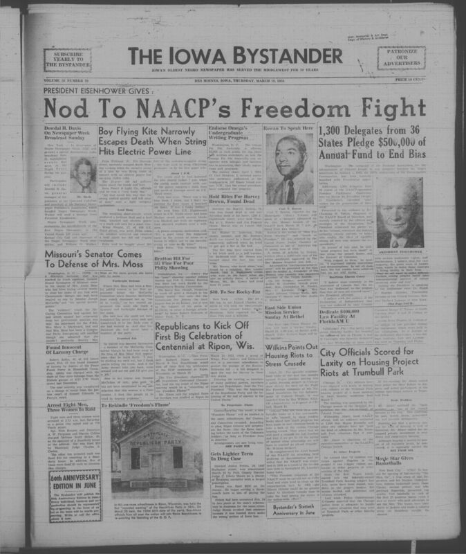 Iowa’s Bystander newspaper (going by various titles throughout the years) was established in Des Moines, Iowa in 1894. The weekly newspaper served as the voice of Iowa’s African American community and covered a variety of local, national, and occasionally international matters. Topics focused on the Black community and was founded with this intent. The newspaper went by various titles throughout the years including: Iowa State Bystander, Iowa Bystander, The Bystander, and The New Iowa Bystander.