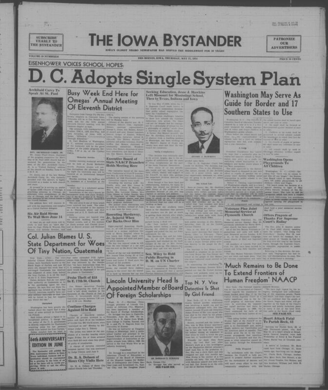 Iowa’s Bystander newspaper (going by various titles throughout the years) was established in Des Moines, Iowa in 1894. The weekly newspaper served as the voice of Iowa’s African American community and covered a variety of local, national, and occasionally international matters. Topics focused on the Black community and was founded with this intent. The newspaper went by various titles throughout the years including: Iowa State Bystander, Iowa Bystander, The Bystander, and The New Iowa Bystander.