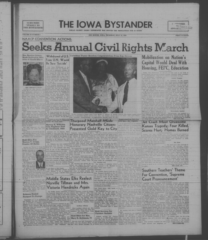 Contents include but are not limited to NAACP convention calls for annual civil rights mobilization and federal reforms to secure equality, Civil rights leaders warn US withdrawal from United Nations would harm global freedom and aid Russia, Paul Robeson denied passport as government enforces policy against political dissent, Harvey Wilbekin appointed engineer breaking racial barriers in Cincinnati employment, Thurgood Marshall honored to promote desegregation and encourage public debate on civil rights, and other topics. 