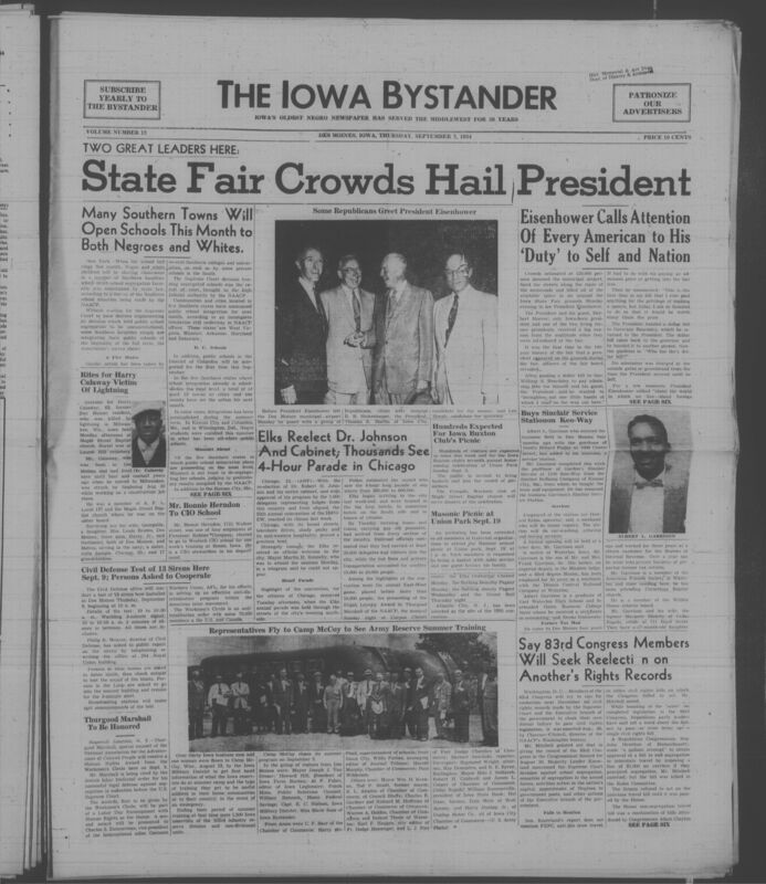 Contents include but are not limited to Southern schools begin integration to end segregation, Funeral services for lightning victim Harry Calaway, Civil defense siren test seeks public cooperation, Thurgood Marshall honored for fighting segregation in courts, President Eisenhower visit urges civic duty and unity, Local purchase of Sinclair station expands black business ownership, Congress criticized for failure to pass civil rights laws, and other topics. 