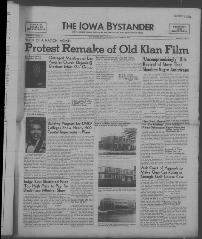 Iowa’s Bystander newspaper (going by various titles throughout the years) was established in Des Moines, Iowa in 1894. The weekly newspaper served as the voice of Iowa’s African American community and covered a variety of local, national, and occasionally international matters. Topics focused on the Black community and was founded with this intent. The newspaper went by various titles throughout the years including: Iowa State Bystander, Iowa Bystander, The Bystander, and The New Iowa Bystander.