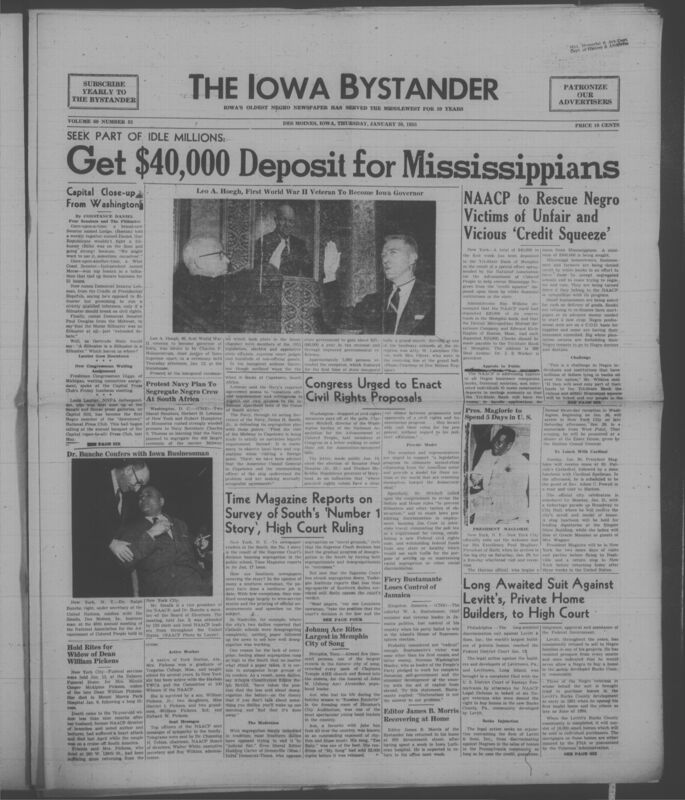 Iowa’s Bystander newspaper (going by various titles throughout the years) was established in Des Moines, Iowa in 1894. The weekly newspaper served as the voice of Iowa’s African American community and covered a variety of local, national, and occasionally international matters. Topics focused on the Black community and was founded with this intent. The newspaper went by various titles throughout the years including: Iowa State Bystander, Iowa Bystander, The Bystander, and The New Iowa Bystander.