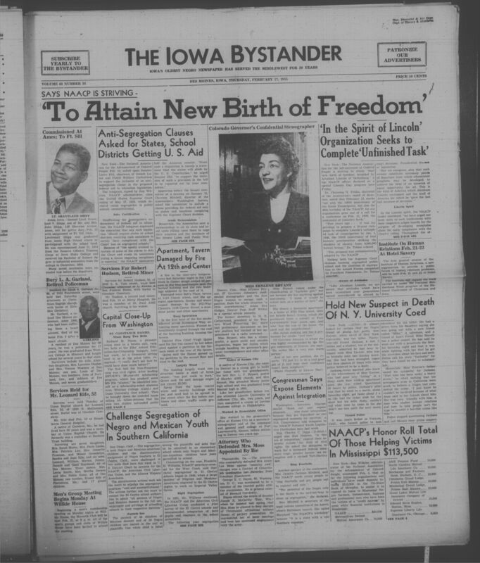 Iowa’s Bystander newspaper (going by various titles throughout the years) was established in Des Moines, Iowa in 1894. The weekly newspaper served as the voice of Iowa’s African American community and covered a variety of local, national, and occasionally international matters. Topics focused on the Black community and was founded with this intent. The newspaper went by various titles throughout the years including: Iowa State Bystander, Iowa Bystander, The Bystander, and The New Iowa Bystander.