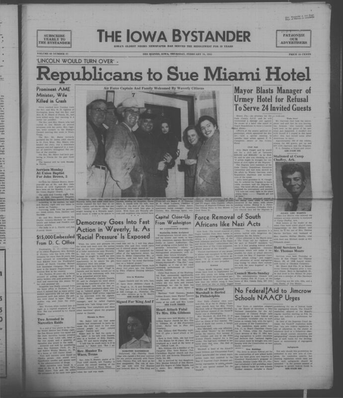 Iowa’s Bystander newspaper (going by various titles throughout the years) was established in Des Moines, Iowa in 1894. The weekly newspaper served as the voice of Iowa’s African American community and covered a variety of local, national, and occasionally international matters. Topics focused on the Black community and was founded with this intent. The newspaper went by various titles throughout the years including: Iowa State Bystander, Iowa Bystander, The Bystander, and The New Iowa Bystander.