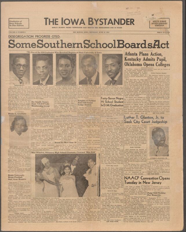 Iowa’s Bystander newspaper (going by various titles throughout the years) was established in Des Moines, Iowa in 1894. The weekly newspaper served as the voice of Iowa’s African American community and covered a variety of local, national, and occasionally international matters. Topics focused on the Black community and was founded with this intent. The newspaper went by various titles throughout the years including: Iowa State Bystander, Iowa Bystander, The Bystander, and The New Iowa Bystander.