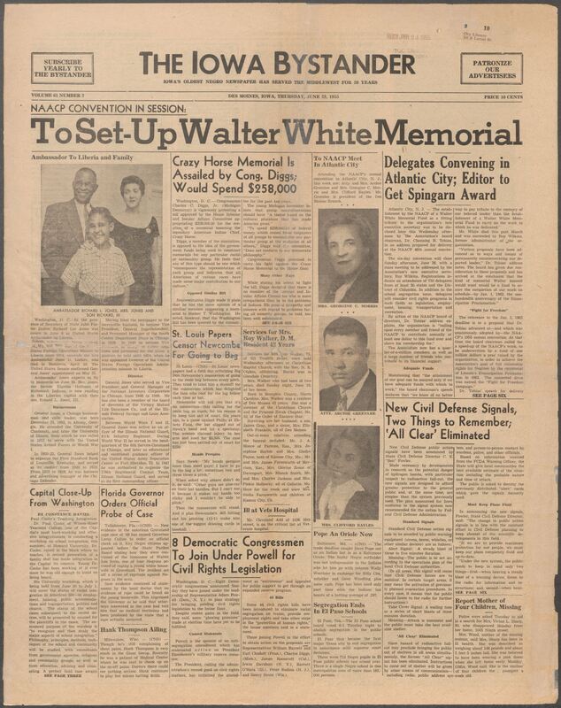 Iowa’s Bystander newspaper (going by various titles throughout the years) was established in Des Moines, Iowa in 1894. The weekly newspaper served as the voice of Iowa’s African American community and covered a variety of local, national, and occasionally international matters. Topics focused on the Black community and was founded with this intent. The newspaper went by various titles throughout the years including: Iowa State Bystander, Iowa Bystander, The Bystander, and The New Iowa Bystander.