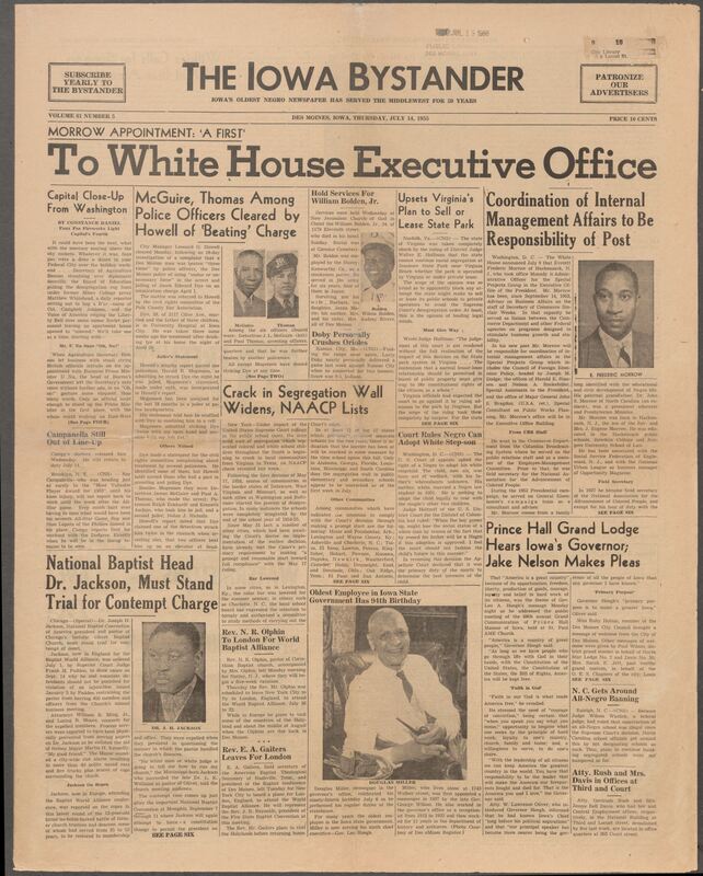 Iowa’s Bystander newspaper (going by various titles throughout the years) was established in Des Moines, Iowa in 1894. The weekly newspaper served as the voice of Iowa’s African American community and covered a variety of local, national, and occasionally international matters. Topics focused on the Black community and was founded with this intent. The newspaper went by various titles throughout the years including: Iowa State Bystander, Iowa Bystander, The Bystander, and The New Iowa Bystander.