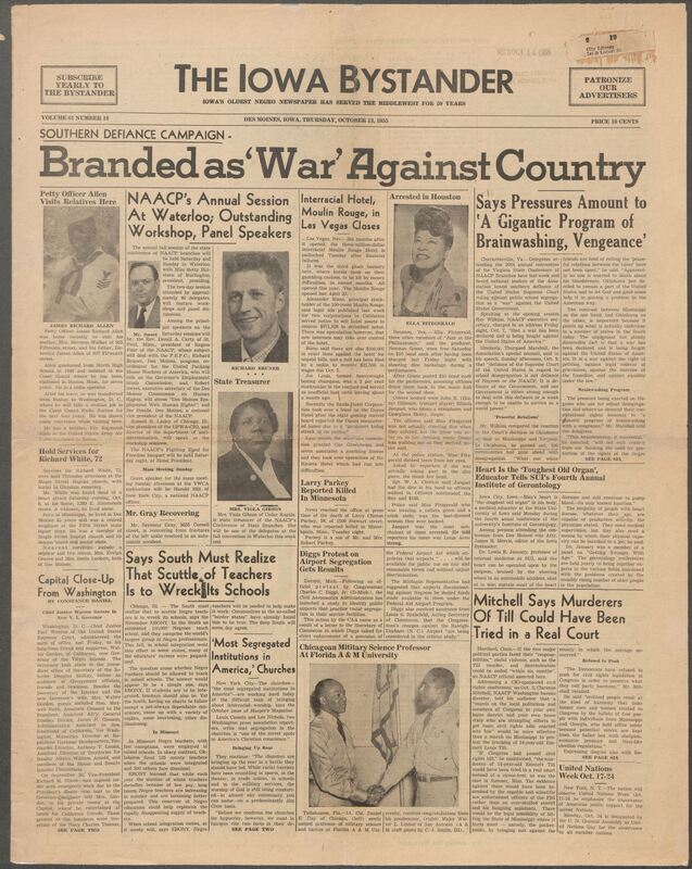 Iowa’s Bystander newspaper (going by various titles throughout the years) was established in Des Moines, Iowa in 1894. The weekly newspaper served as the voice of Iowa’s African American community and covered a variety of local, national, and occasionally international matters. Topics focused on the Black community and was founded with this intent. The newspaper went by various titles throughout the years including: Iowa State Bystander, Iowa Bystander, The Bystander, and The New Iowa Bystander.