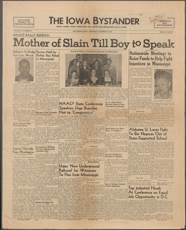 Iowa’s Bystander newspaper (going by various titles throughout the years) was established in Des Moines, Iowa in 1894. The weekly newspaper served as the voice of Iowa’s African American community and covered a variety of local, national, and occasionally international matters. Topics focused on the Black community and was founded with this intent. The newspaper went by various titles throughout the years including: Iowa State Bystander, Iowa Bystander, The Bystander, and The New Iowa Bystander.