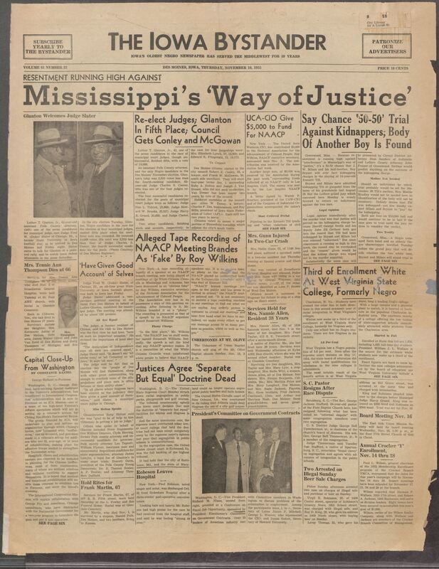 Iowa’s Bystander newspaper (going by various titles throughout the years) was established in Des Moines, Iowa in 1894. The weekly newspaper served as the voice of Iowa’s African American community and covered a variety of local, national, and occasionally international matters. Topics focused on the Black community and was founded with this intent. The newspaper went by various titles throughout the years including: Iowa State Bystander, Iowa Bystander, The Bystander, and The New Iowa Bystander.