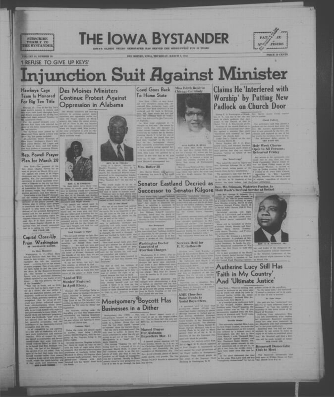 Iowa’s Bystander newspaper (going by various titles throughout the years) was established in Des Moines, Iowa in 1894. The weekly newspaper served as the voice of Iowa’s African American community and covered a variety of local, national, and occasionally international matters. Topics focused on the Black community and was founded with this intent. The newspaper went by various titles throughout the years including: Iowa State Bystander, Iowa Bystander, The Bystander, and The New Iowa Bystander.