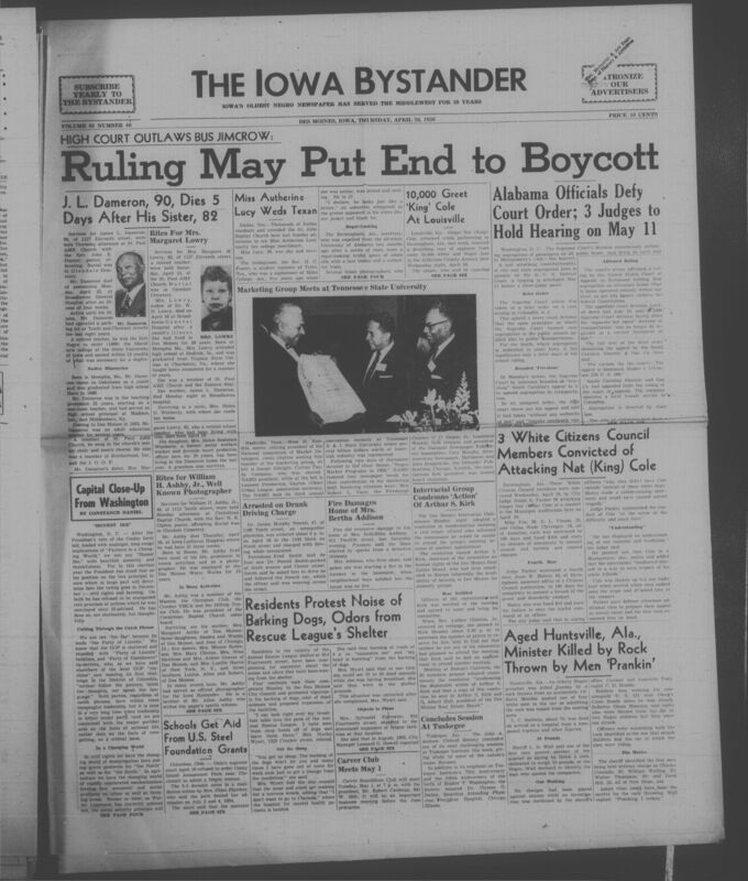 Iowa’s Bystander newspaper (going by various titles throughout the years) was established in Des Moines, Iowa in 1894. The weekly newspaper served as the voice of Iowa’s African American community and covered a variety of local, national, and occasionally international matters. Topics focused on the Black community and was founded with this intent. The newspaper went by various titles throughout the years including: Iowa State Bystander, Iowa Bystander, The Bystander, and The New Iowa Bystander.