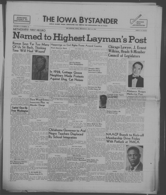 Iowa’s Bystander newspaper (going by various titles throughout the years) was established in Des Moines, Iowa in 1894. The weekly newspaper served as the voice of Iowa’s African American community and covered a variety of local, national, and occasionally international matters. Topics focused on the Black community and was founded with this intent. The newspaper went by various titles throughout the years including: Iowa State Bystander, Iowa Bystander, The Bystander, and The New Iowa Bystander.