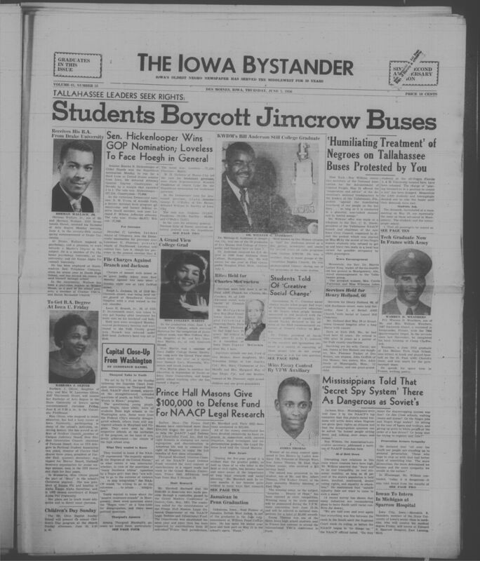 Iowa’s Bystander newspaper (going by various titles throughout the years) was established in Des Moines, Iowa in 1894. The weekly newspaper served as the voice of Iowa’s African American community and covered a variety of local, national, and occasionally international matters. Topics focused on the Black community and was founded with this intent. The newspaper went by various titles throughout the years including: Iowa State Bystander, Iowa Bystander, The Bystander, and The New Iowa Bystander.