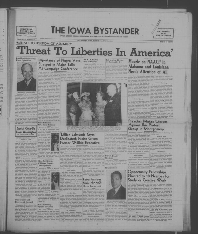 Iowa’s Bystander newspaper (going by various titles throughout the years) was established in Des Moines, Iowa in 1894. The weekly newspaper served as the voice of Iowa’s African American community and covered a variety of local, national, and occasionally international matters. Topics focused on the Black community and was founded with this intent. The newspaper went by various titles throughout the years including: Iowa State Bystander, Iowa Bystander, The Bystander, and The New Iowa Bystander.