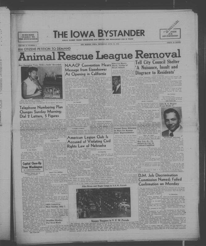 Iowa’s Bystander newspaper (going by various titles throughout the years) was established in Des Moines, Iowa in 1894. The weekly newspaper served as the voice of Iowa’s African American community and covered a variety of local, national, and occasionally international matters. Topics focused on the Black community and was founded with this intent. The newspaper went by various titles throughout the years including: Iowa State Bystander, Iowa Bystander, The Bystander, and The New Iowa Bystander.