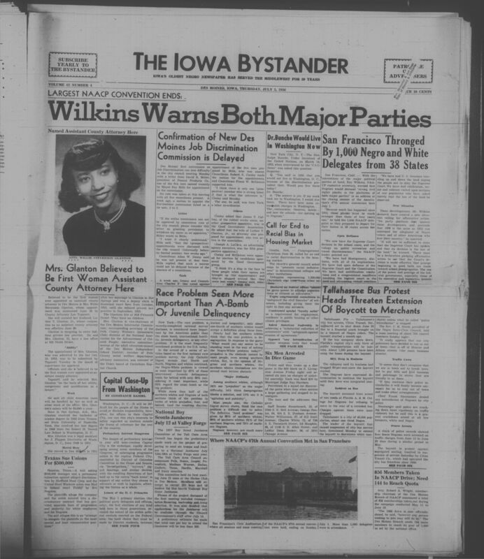 Iowa’s Bystander newspaper (going by various titles throughout the years) was established in Des Moines, Iowa in 1894. The weekly newspaper served as the voice of Iowa’s African American community and covered a variety of local, national, and occasionally international matters. Topics focused on the Black community and was founded with this intent. The newspaper went by various titles throughout the years including: Iowa State Bystander, Iowa Bystander, The Bystander, and The New Iowa Bystander.