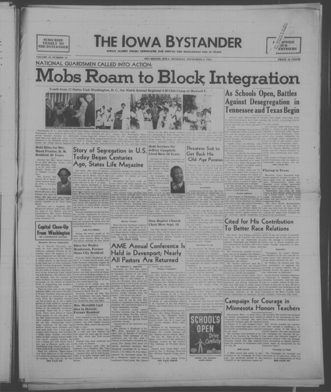 Iowa’s Bystander newspaper (going by various titles throughout the years) was established in Des Moines, Iowa in 1894. The weekly newspaper served as the voice of Iowa’s African American community and covered a variety of local, national, and occasionally international matters. Topics focused on the Black community and was founded with this intent. The newspaper went by various titles throughout the years including: Iowa State Bystander, Iowa Bystander, The Bystander, and The New Iowa Bystander.