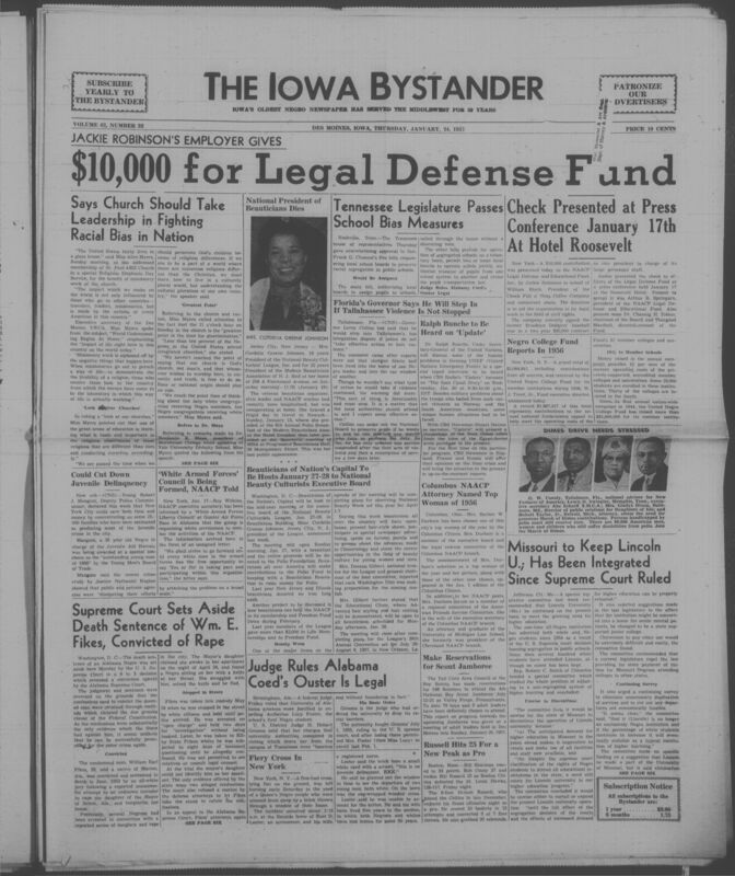 Iowa’s Bystander newspaper (going by various titles throughout the years) was established in Des Moines, Iowa in 1894. The weekly newspaper served as the voice of Iowa’s African American community and covered a variety of local, national, and occasionally international matters. Topics focused on the Black community and was founded with this intent. The newspaper went by various titles throughout the years including: Iowa State Bystander, Iowa Bystander, The Bystander, and The New Iowa Bystander.