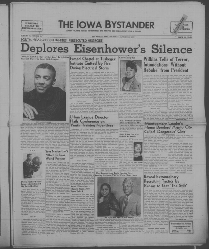 Iowa’s Bystander newspaper (going by various titles throughout the years) was established in Des Moines, Iowa in 1894. The weekly newspaper served as the voice of Iowa’s African American community and covered a variety of local, national, and occasionally international matters. Topics focused on the Black community and was founded with this intent. The newspaper went by various titles throughout the years including: Iowa State Bystander, Iowa Bystander, The Bystander, and The New Iowa Bystander.