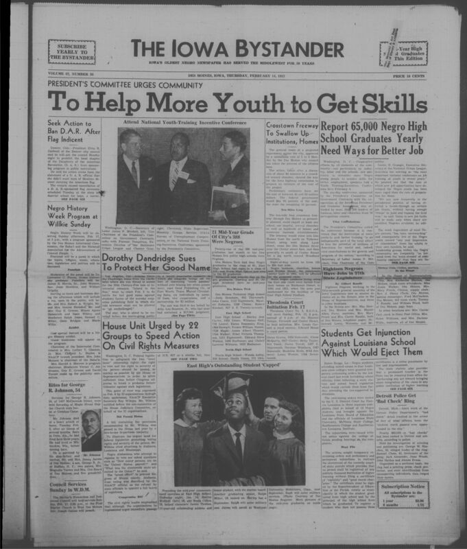 Iowa’s Bystander newspaper (going by various titles throughout the years) was established in Des Moines, Iowa in 1894. The weekly newspaper served as the voice of Iowa’s African American community and covered a variety of local, national, and occasionally international matters. Topics focused on the Black community and was founded with this intent. The newspaper went by various titles throughout the years including: Iowa State Bystander, Iowa Bystander, The Bystander, and The New Iowa Bystander.