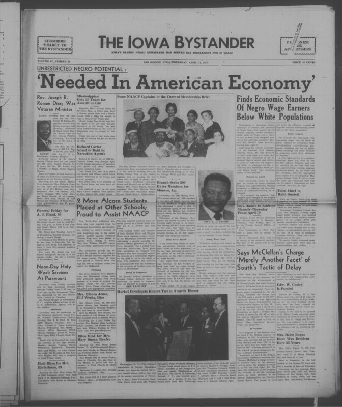Iowa’s Bystander newspaper (going by various titles throughout the years) was established in Des Moines, Iowa in 1894. The weekly newspaper served as the voice of Iowa’s African American community and covered a variety of local, national, and occasionally international matters. Topics focused on the Black community and was founded with this intent. The newspaper went by various titles throughout the years including: Iowa State Bystander, Iowa Bystander, The Bystander, and The New Iowa Bystander.