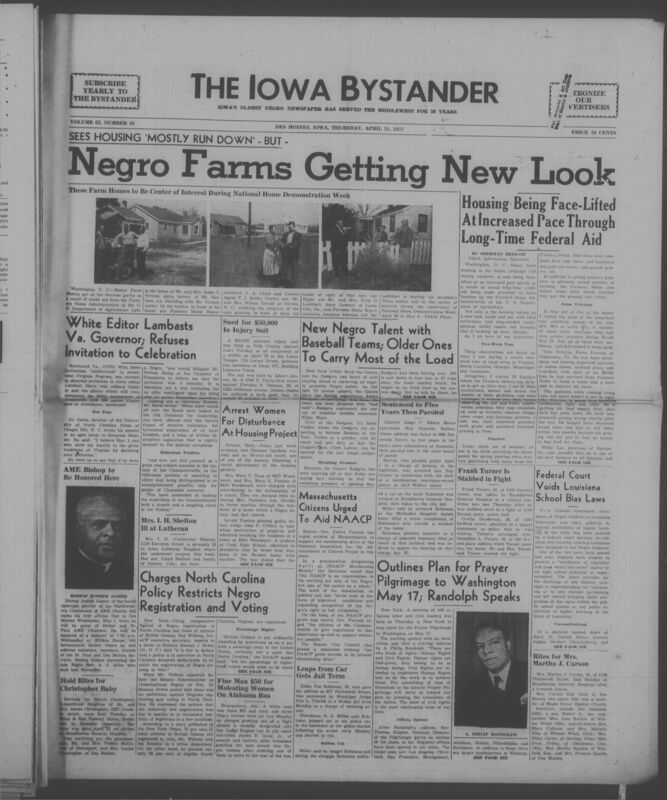 Iowa’s Bystander newspaper (going by various titles throughout the years) was established in Des Moines, Iowa in 1894. The weekly newspaper served as the voice of Iowa’s African American community and covered a variety of local, national, and occasionally international matters. Topics focused on the Black community and was founded with this intent. The newspaper went by various titles throughout the years including: Iowa State Bystander, Iowa Bystander, The Bystander, and The New Iowa Bystander.