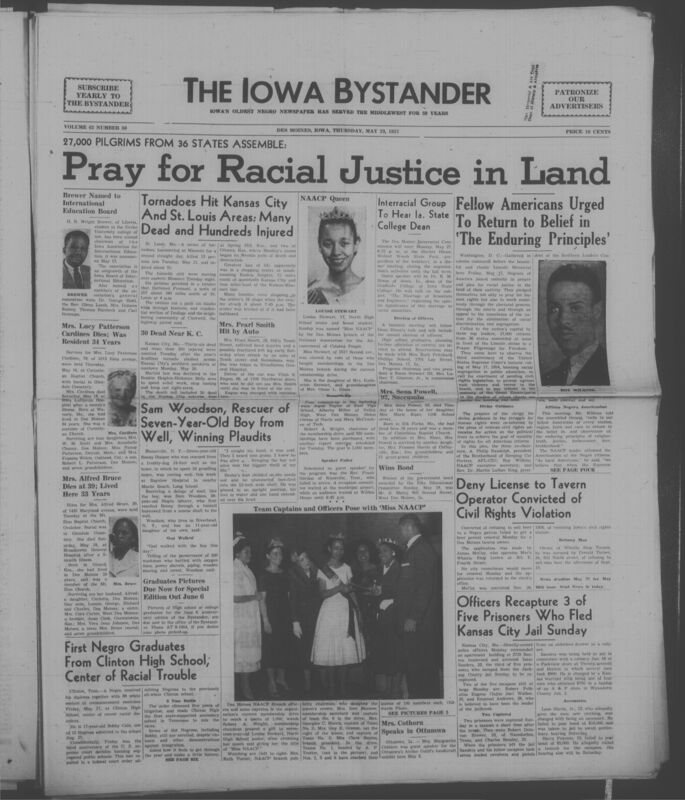 Iowa’s Bystander newspaper (going by various titles throughout the years) was established in Des Moines, Iowa in 1894. The weekly newspaper served as the voice of Iowa’s African American community and covered a variety of local, national, and occasionally international matters. Topics focused on the Black community and was founded with this intent. The newspaper went by various titles throughout the years including: Iowa State Bystander, Iowa Bystander, The Bystander, and The New Iowa Bystander.