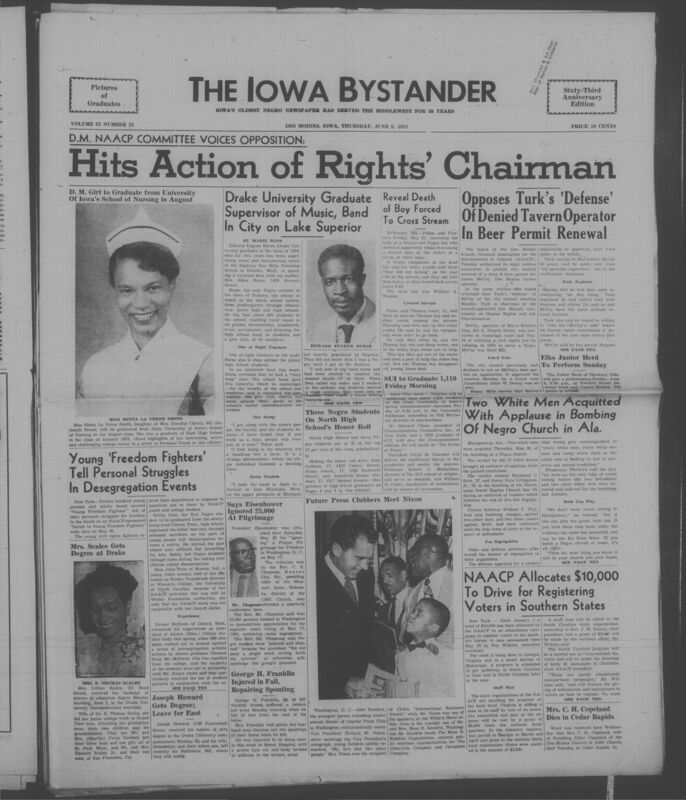 Iowa’s Bystander newspaper (going by various titles throughout the years) was established in Des Moines, Iowa in 1894. The weekly newspaper served as the voice of Iowa’s African American community and covered a variety of local, national, and occasionally international matters. Topics focused on the Black community and was founded with this intent. The newspaper went by various titles throughout the years including: Iowa State Bystander, Iowa Bystander, The Bystander, and The New Iowa Bystander.