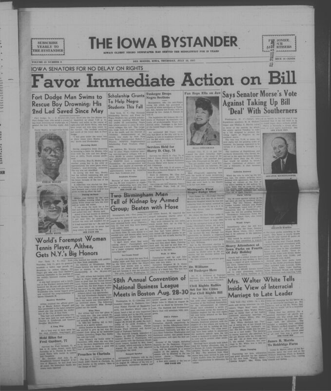 Iowa’s Bystander newspaper (going by various titles throughout the years) was established in Des Moines, Iowa in 1894. The weekly newspaper served as the voice of Iowa’s African American community and covered a variety of local, national, and occasionally international matters. Topics focused on the Black community and was founded with this intent. The newspaper went by various titles throughout the years including: Iowa State Bystander, Iowa Bystander, The Bystander, and The New Iowa Bystander.