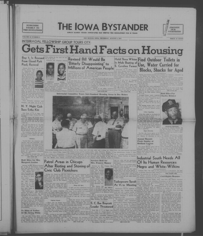 Iowa’s Bystander newspaper (going by various titles throughout the years) was established in Des Moines, Iowa in 1894. The weekly newspaper served as the voice of Iowa’s African American community and covered a variety of local, national, and occasionally international matters. Topics focused on the Black community and was founded with this intent. The newspaper went by various titles throughout the years including: Iowa State Bystander, Iowa Bystander, The Bystander, and The New Iowa Bystander.