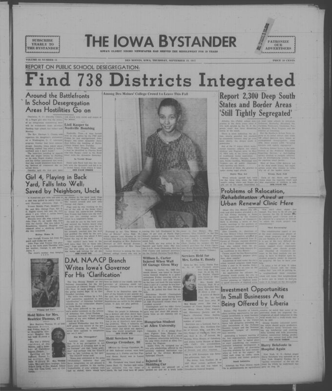 Iowa’s Bystander newspaper (going by various titles throughout the years) was established in Des Moines, Iowa in 1894. The weekly newspaper served as the voice of Iowa’s African American community and covered a variety of local, national, and occasionally international matters. Topics focused on the Black community and was founded with this intent. The newspaper went by various titles throughout the years including: Iowa State Bystander, Iowa Bystander, The Bystander, and The New Iowa Bystander.