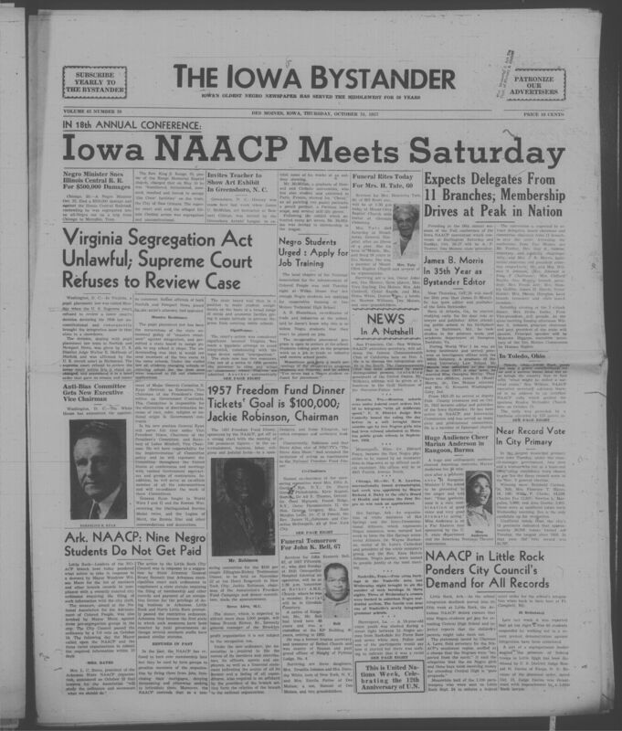 Iowa’s Bystander newspaper (going by various titles throughout the years) was established in Des Moines, Iowa in 1894. The weekly newspaper served as the voice of Iowa’s African American community and covered a variety of local, national, and occasionally international matters. Topics focused on the Black community and was founded with this intent. The newspaper went by various titles throughout the years including: Iowa State Bystander, Iowa Bystander, The Bystander, and The New Iowa Bystander.